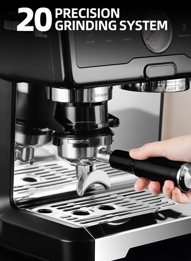 RUIYADA Semi Automatic Espresso Machine(With Grinder) Dual Heating Extraction Coffee Machine, 2.7L/91OZ Removable Water Tank+Milk Frother, 20 Grind Settings, Easy to Operate & Clean - Image 3