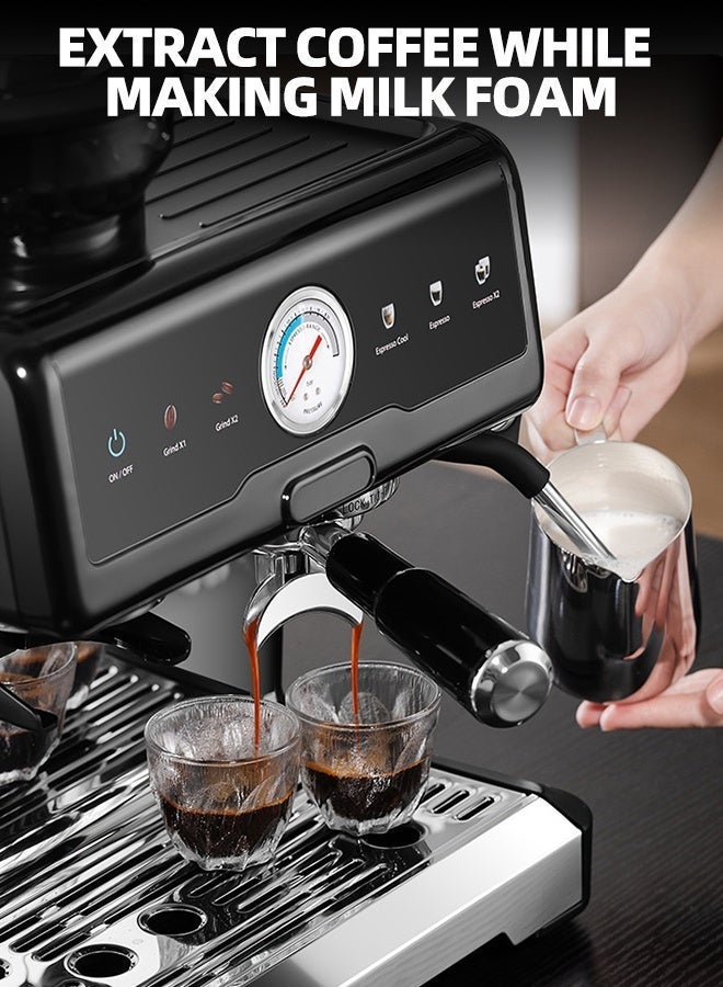 RUIYADA Semi Automatic Espresso Machine(With Grinder) Dual Heating Extraction Coffee Machine, 2.7L/91OZ Removable Water Tank+Milk Frother, 20 Grind Settings, Easy to Operate & Clean - Image 4