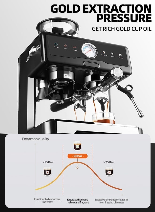 RUIYADA Semi Automatic Espresso Machine(With Grinder) Dual Heating Extraction Coffee Machine, 2.7L/91OZ Removable Water Tank+Milk Frother, 20 Grind Settings, Easy to Operate & Clean - Image 5