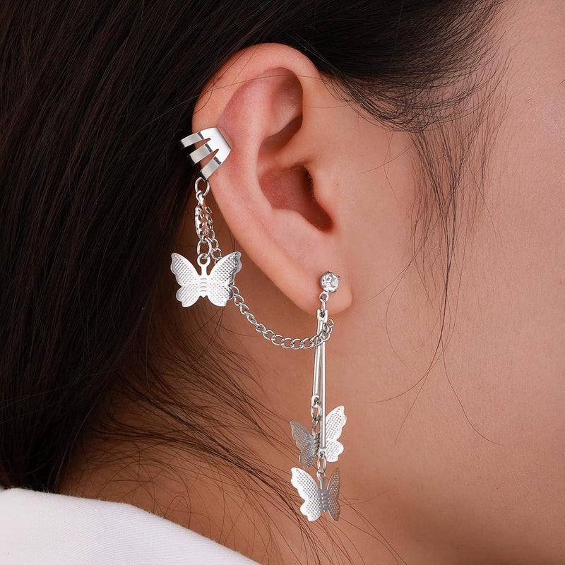 klarako Cuff Chain Earrings for Women, Cuffs Tassel Earrings Butterfly, Piercing Clip-on Cartilage Wrap Earring Charm Jewelry Piercing for Women Girls - Image 2