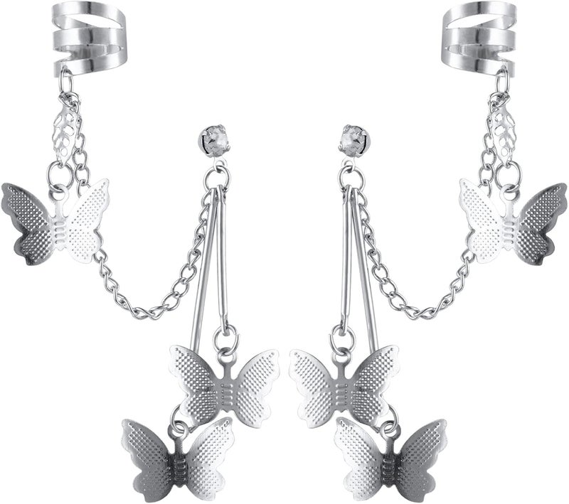 klarako Cuff Chain Earrings for Women, Cuffs Tassel Earrings Butterfly, Piercing Clip-on Cartilage Wrap Earring Charm Jewelry Piercing for Women Girls - Image 1