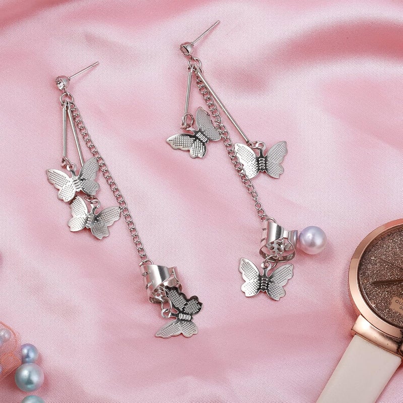 klarako Cuff Chain Earrings for Women, Cuffs Tassel Earrings Butterfly, Piercing Clip-on Cartilage Wrap Earring Charm Jewelry Piercing for Women Girls - Image 4