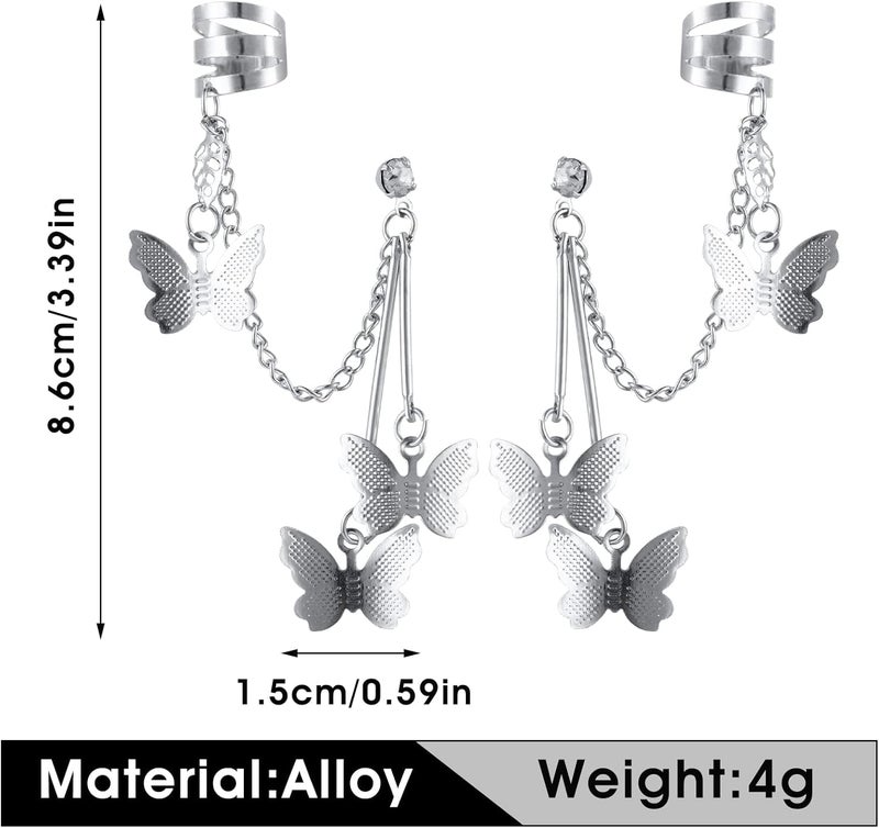 klarako Cuff Chain Earrings for Women, Cuffs Tassel Earrings Butterfly, Piercing Clip-on Cartilage Wrap Earring Charm Jewelry Piercing for Women Girls - Image 3