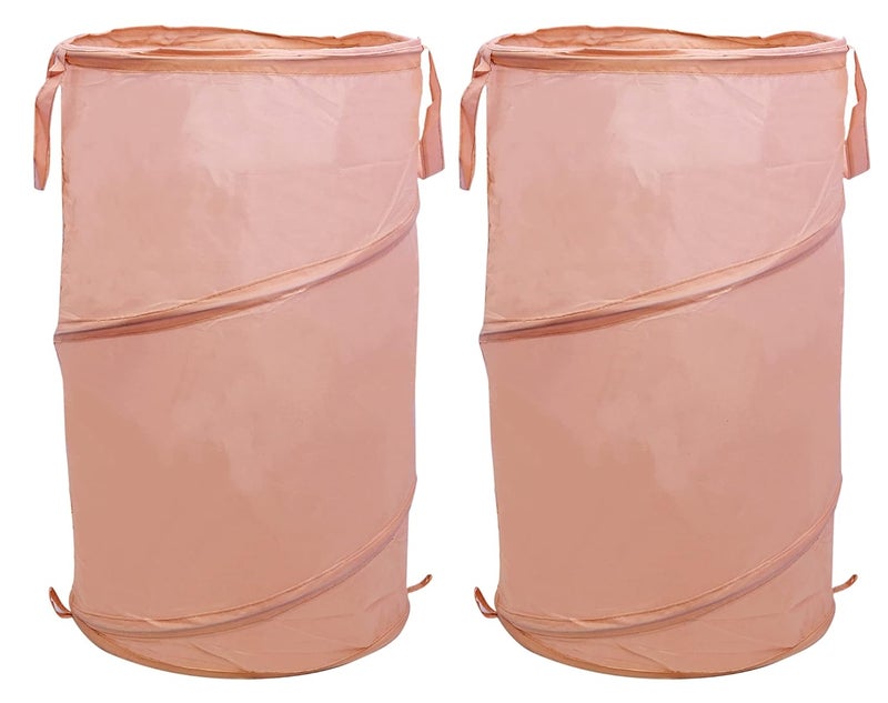 Kuber Industries Multipurpose Foldable Collapsible 50Litre PopUp Laundry Bag Basket with Zippered Lid And Carry HandleSet of 2 Peach Pack of 2 - Image 1