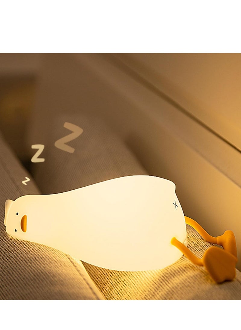 TIGER Lying Flat Duck Night Light, Cute Silicone Duck Lamp, LED Nursery Nightlight, Dimmable Bedside Touch Lamp, Rechargeable Light Up Duck for Breastfeeding, Toddler & Kids Room Decor – Soft & Safe Night Light for Babies - Image 1