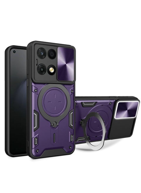 Honor X8a 4G Purple Mobile Phone Case Cover, Slide Camera Lens Cover, 360°Rotating Kickstand Ring, Bumper Shockproof Phone Case，Compatible with Car Magnetic Mount