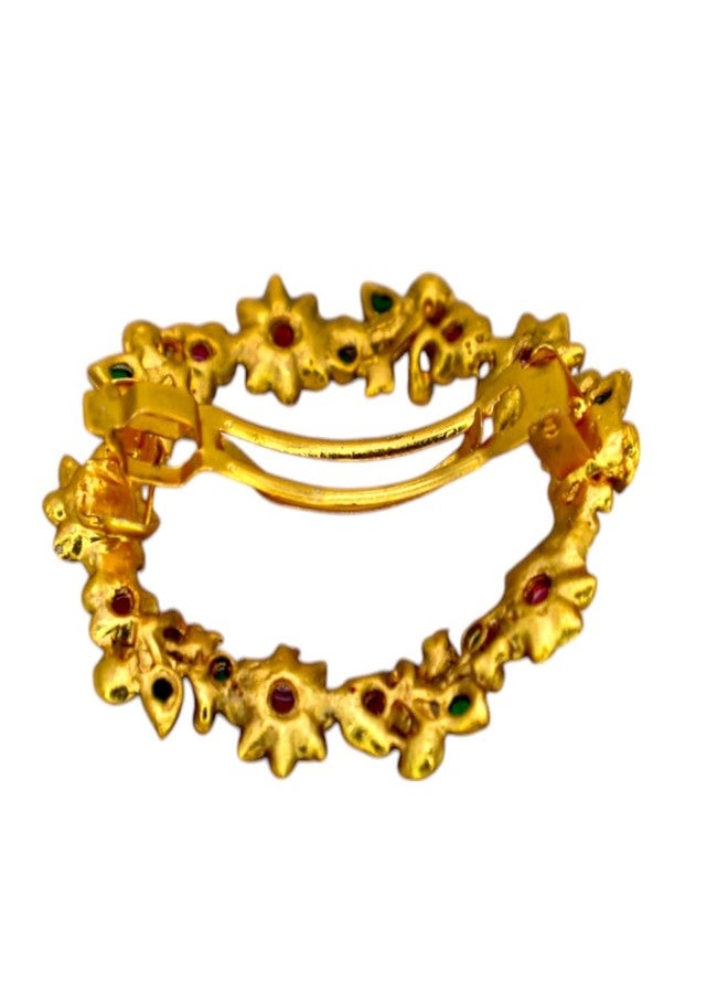 JWELLA Traditional Temple Design Gold-Plated Hair Barrette Clip (Round Shape Design) (Design 8) - Image 2