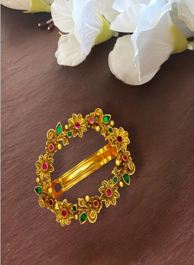 JWELLA Traditional Temple Design Gold-Plated Hair Barrette Clip (Round Shape Design) (Design 8) - Image 5