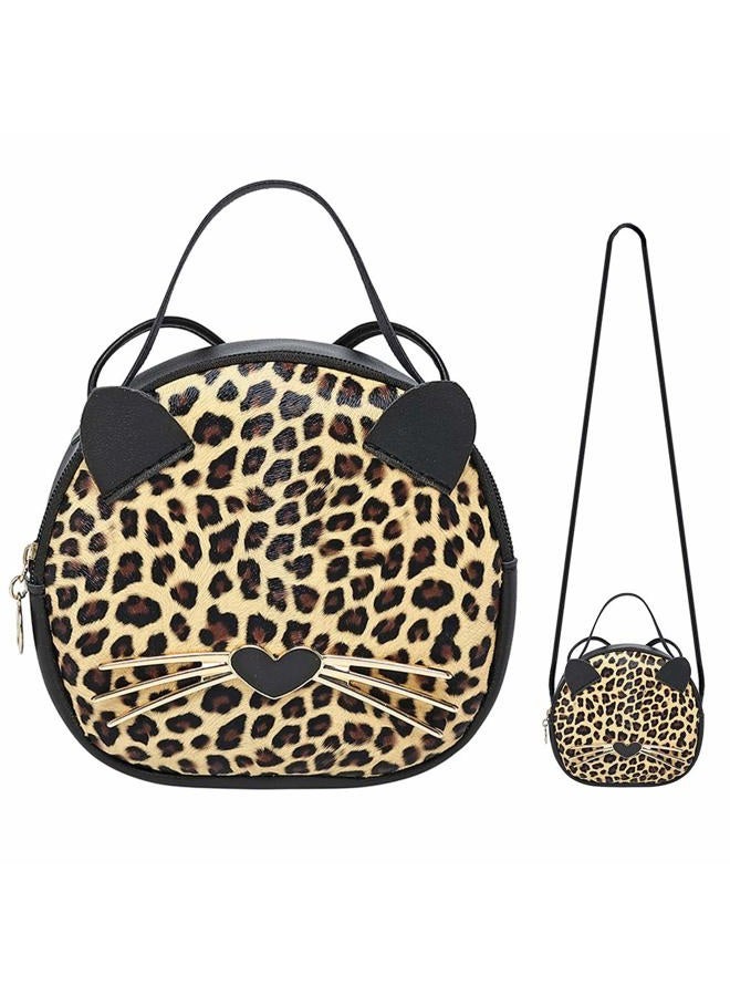 JienClound Cute Cat Purse Leopard Crossbody Bag Mini Shoulder Bag Handbags for Kids Women Teens Girls (Brown) - Image 1