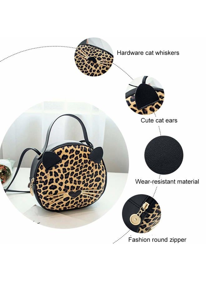 JienClound Cute Cat Purse Leopard Crossbody Bag Mini Shoulder Bag Handbags for Kids Women Teens Girls (Brown) - Image 5