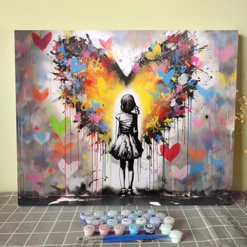 Tucocoo Street Graffiti Love Heart Paint by Number for Adults Canvas Beginner to Advanced Number Painting Kit Include Acrylic Paints&Paintbrush,Banksy Art Home Wall Decor16x20inch No Frame - Image 1