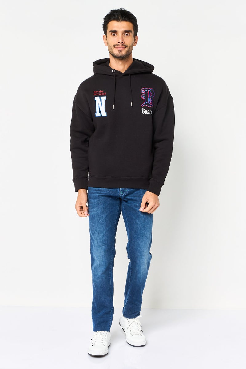 Celio Men Embroidered Long Sleeve Hoodie, Black - Image 2