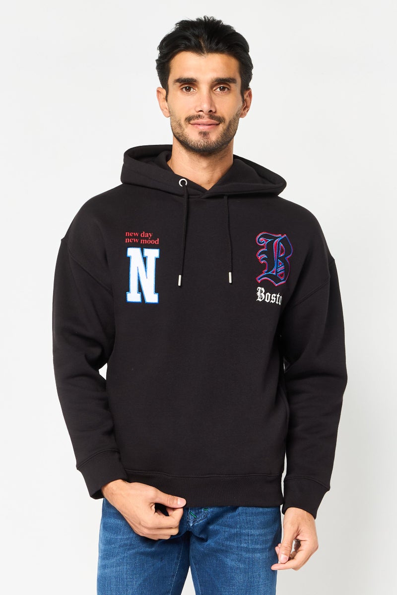 Celio Men Embroidered Long Sleeve Hoodie, Black - Image 1