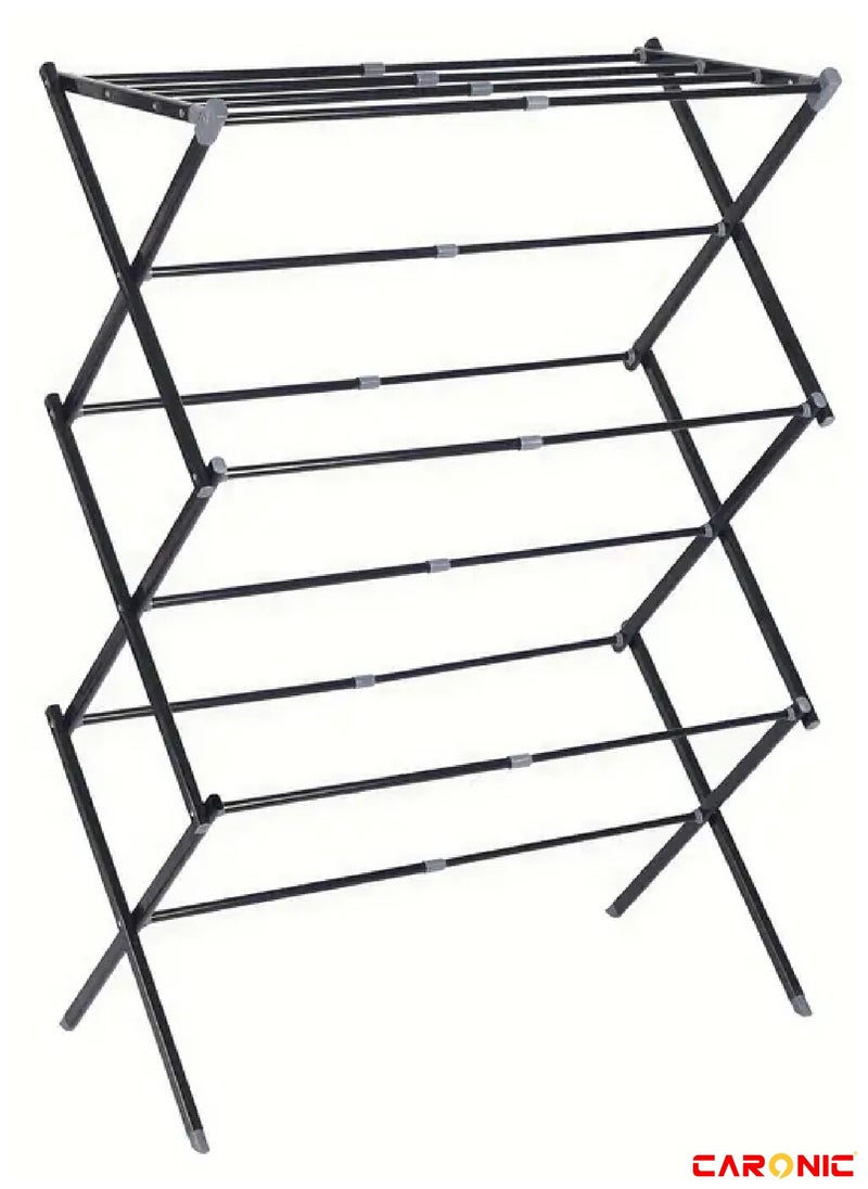 CARONIC Expandable And Foldable Clothes Drying Stand Clothes Rack For Air Drying Clothing Sturdy Durable Clothes Dryer Laundry Drying Stand For Indoor Outdoor Balcony Black  - Image 1