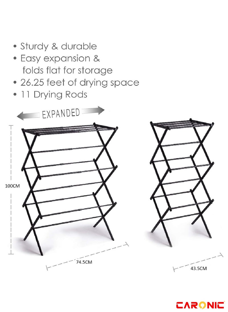 CARONIC Expandable And Foldable Clothes Drying Stand Clothes Rack For Air Drying Clothing Sturdy Durable Clothes Dryer Laundry Drying Stand For Indoor Outdoor Balcony Black  - Image 2