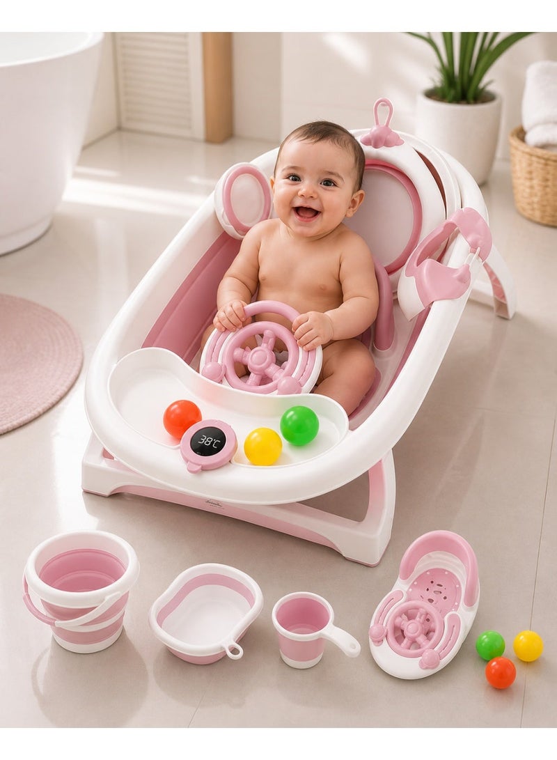 Latafah Foldable Baby Bath Tub with Digital Temperature Display – 8-Piece Baby Bath Set with Accessories & Storage-Friendly Design - Image 1