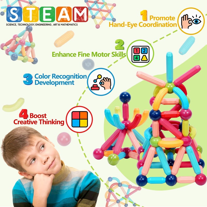 COUOMOXA Magnetic Building Blocks STEM for Kids Educational Magnetic Set for 69Years Old for Boys Girls  Construction Toys for Early Development Learning for Kids - Image 3
