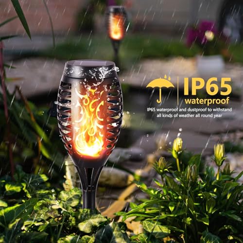 Albelt Acrylonitrile Butadiene Styrene 12 Pack Outdoor Solar LED Torch Lights with Flickering Flame for Garden Decor, Super Bright Waterproof for Outside Landscape Yard Party Decorations - Image 5