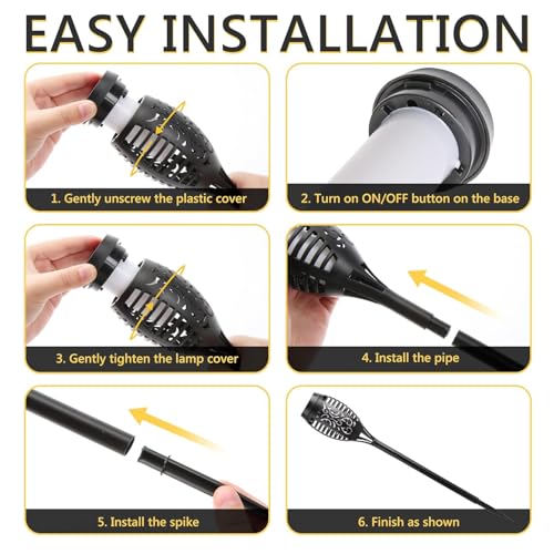Albelt Acrylonitrile Butadiene Styrene 12 Pack Outdoor Solar LED Torch Lights with Flickering Flame for Garden Decor, Super Bright Waterproof for Outside Landscape Yard Party Decorations - Image 2