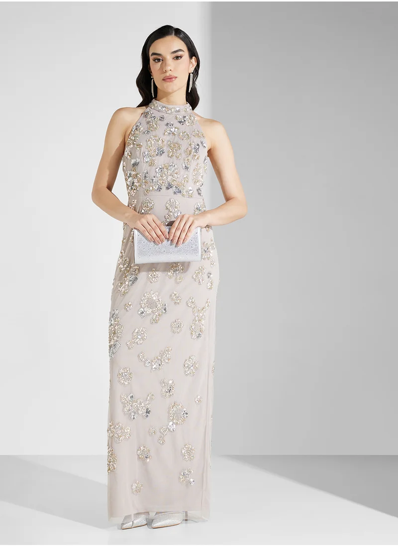 ادريانا بابيل Beaded Halter Neck Dress