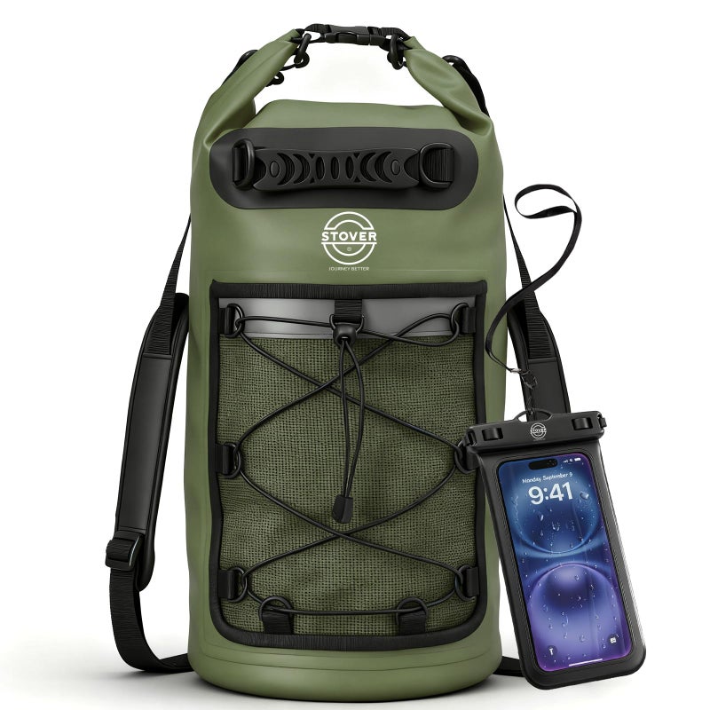 STOVER 51025304055L Waterproof Dry Backpack Phone Case Large Floating Dry Bag for Kayaking Travel Hiking Fishing Camping Motorcycles Beach HeavyDuty Roll Top MenWomen Green - Image 2