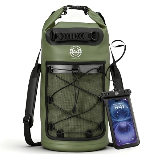 STOVER 51025304055L Waterproof Dry Backpack Phone Case Large Floating Dry Bag for Kayaking Travel Hiking Fishing Camping Motorcycles Beach HeavyDuty Roll Top MenWomen Green - Image 1