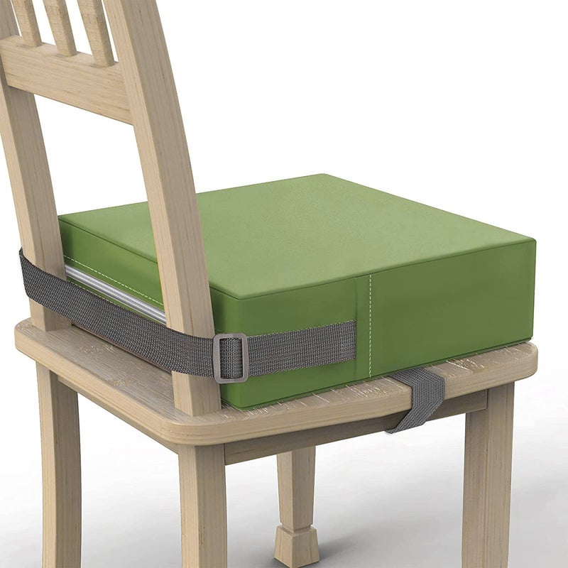 Toddler Booster Seat for Dining Table PU Washable Double Safe Straps NonSlip Bottom Booster Seat Dining Toddler Portable Travel Increasing Cushion Light Green