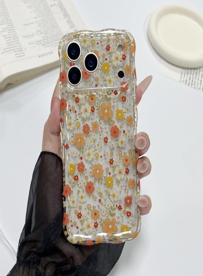 RALEAVO جراب RALEAVO مزين بالزهور لهاتف iPhone 17 Pro Max، جراب شفاف مزين بالزهور بتصميم مموج أنيق، غطاء مموج مقاوم للصدمات، غطاء واقٍ ناعم ونحيف من مادة TPU لهاتف iPhone 17 Pro Max - زهرة صفراء - Image 1