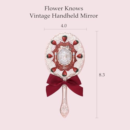 Flower Knows Strawberry Cupid Hand Mirror,Vintage Handheld Mirror,Fancy & Pretty Princess Mirror with Long Handle,Gift for Girls & Women(Red Velvet) - Image 3