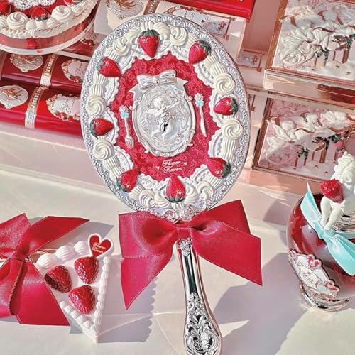 Flower Knows Strawberry Cupid Hand Mirror,Vintage Handheld Mirror,Fancy & Pretty Princess Mirror with Long Handle,Gift for Girls & Women(Red Velvet) - Image 5