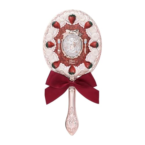 Flower Knows Strawberry Cupid Hand Mirror,Vintage Handheld Mirror,Fancy & Pretty Princess Mirror with Long Handle,Gift for Girls & Women(Red Velvet) - Image 1