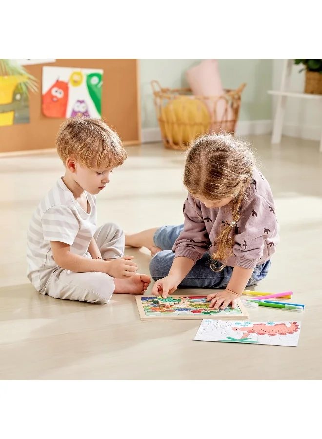 Hape Dino Puzzle | Educational Double Sided Colouring Jigsaw Puzzle For Kids, 24 Piece | 3Y+