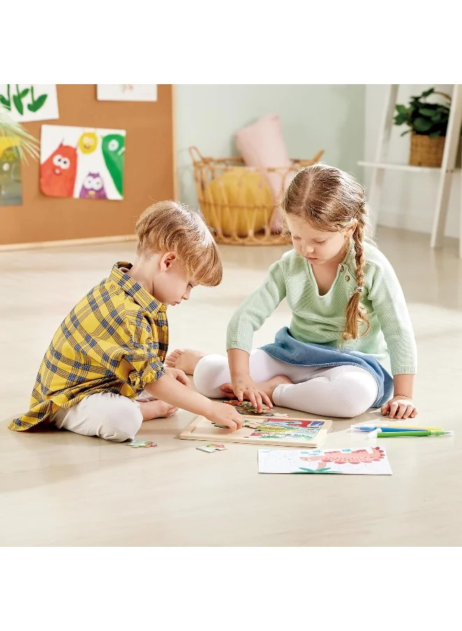 Hape Dino Puzzle | Educational Double Sided Colouring Jigsaw Puzzle For Kids, 24 Piece | 3Y+