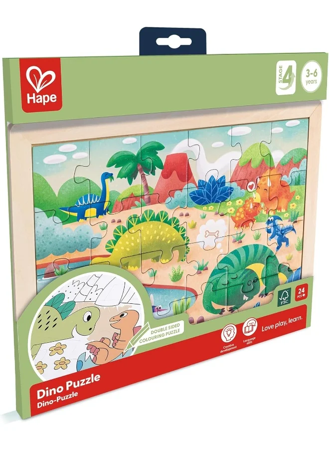 Hape Dino Puzzle | Educational Double Sided Colouring Jigsaw Puzzle For Kids, 24 Piece | 3Y+