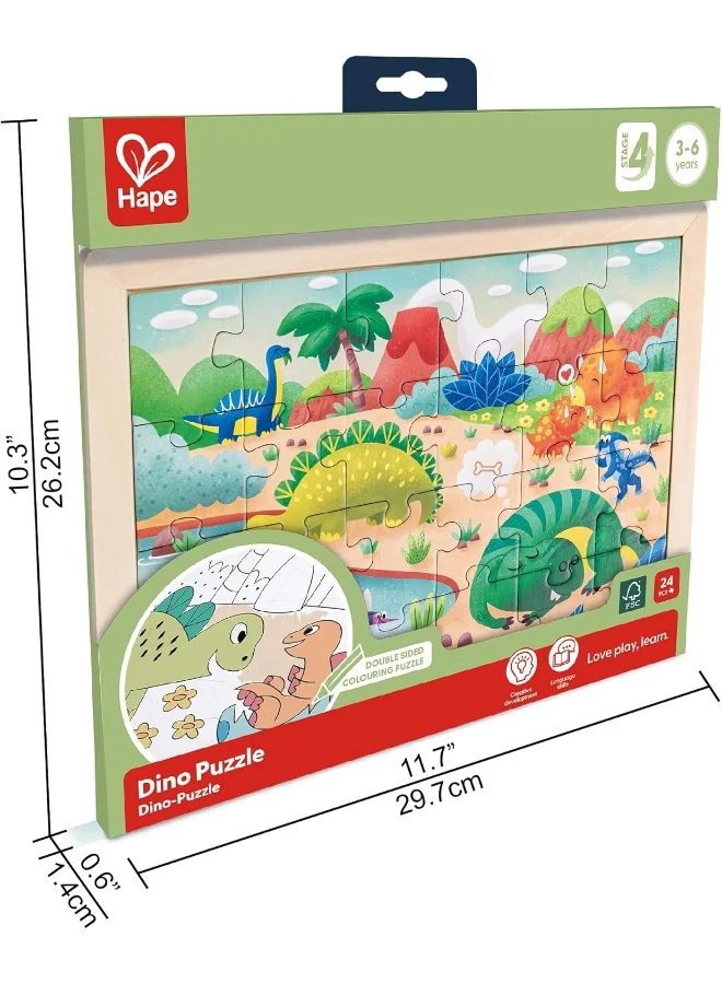 Hape Dino Puzzle | Educational Double Sided Colouring Jigsaw Puzzle For Kids, 24 Piece | 3Y+