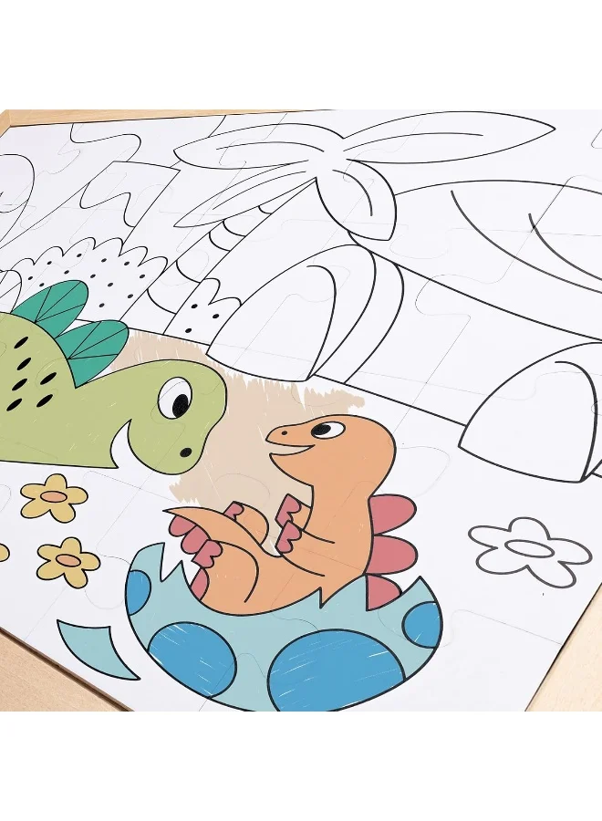 Hape Dino Puzzle | Educational Double Sided Colouring Jigsaw Puzzle For Kids, 24 Piece | 3Y+