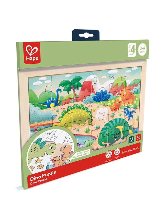 Hape 24-Piece Dinosaur Puzzle Educational Double-Sided Colouring Jigsaw Puzzle for Kids