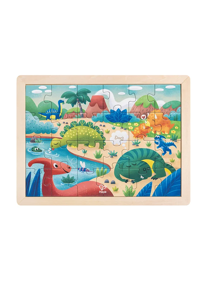 Hape 24-Piece Dinosaur Puzzle Educational Double-Sided Colouring Jigsaw Puzzle for Kids