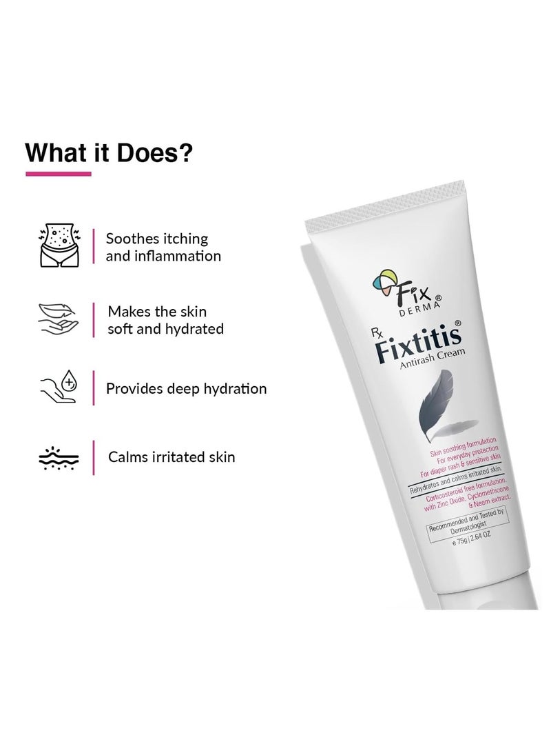 FIXDERMA 15% zinc oxide Fixtitis Anti Rash Cream | Diaper rash cream for baby | Softening the Rough Skin, Soothing and Healing | Rash Cream for Sensitive Skin - 75 gm - Image 3
