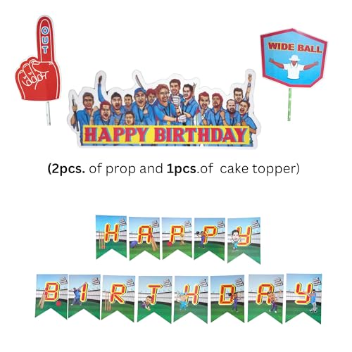 FI - FLICK IN Cricket Birthday Decorations For Boys 56 Pcs Indian Cricket Theme Happy Birthday Decoration(Pack of 56 , Multicolor) - Image 4