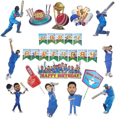 FI - FLICK IN Cricket Birthday Decorations For Boys 56 Pcs Indian Cricket Theme Happy Birthday Decoration(Pack of 56 , Multicolor) - Image 1