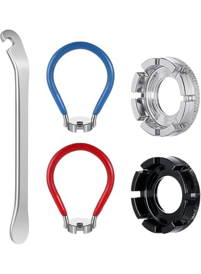 SYOSI مفتاح عزم العجلات العالمي، مجموعة مفاتيح العجلات للدراجات 5 قطع، مجموعة أدوات العجلات المحمولة لضبط توتر عجلة الدراجة، أداة صيانة احترافية للدراجات (فضي) - Image 1