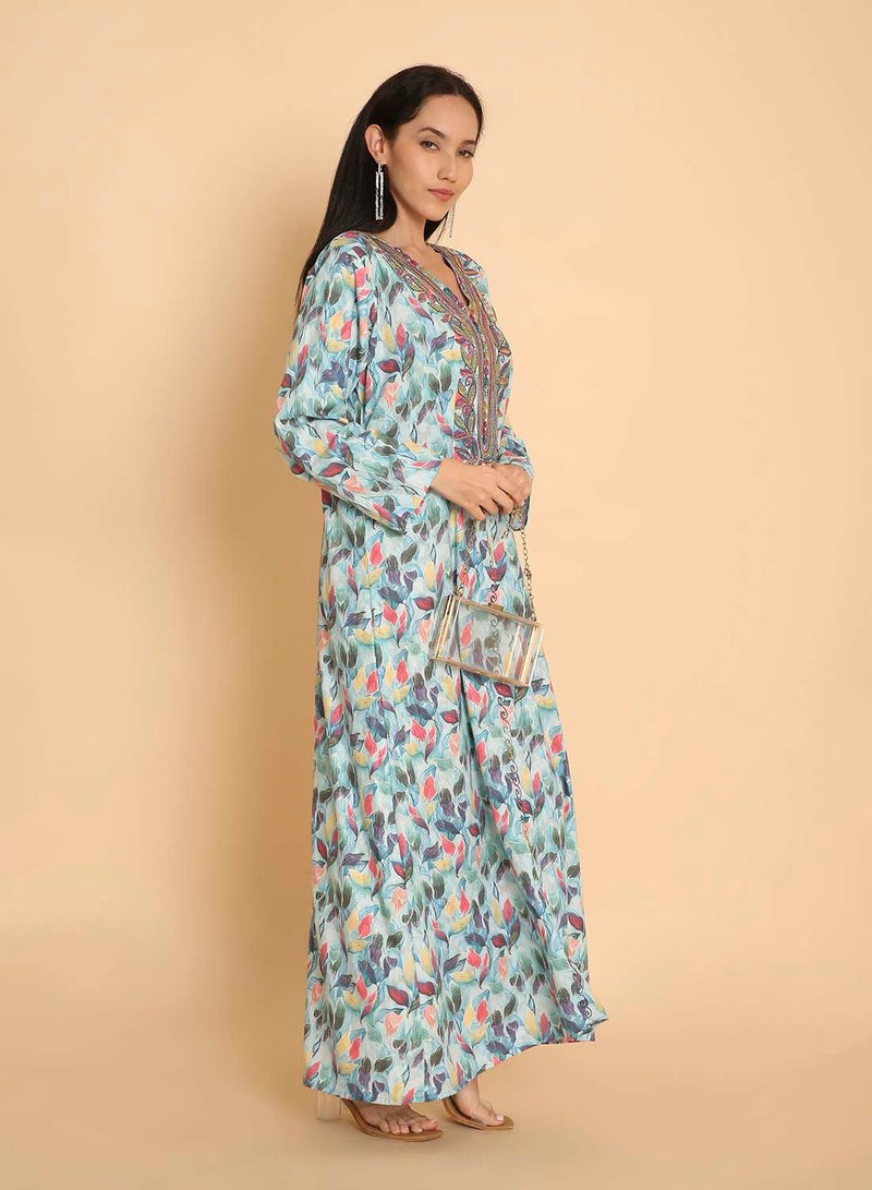 HANA & SARA Womens thread beaded long arabic kaftan jalabiya dress - Image 4