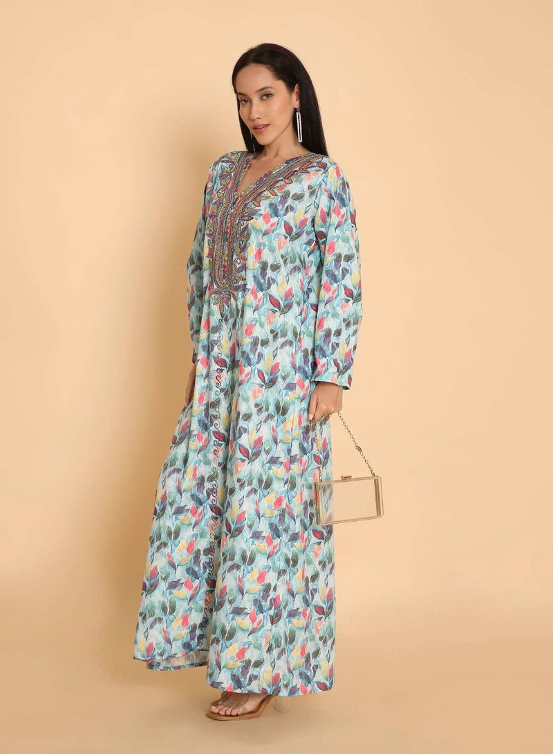 HANA & SARA Womens thread beaded long arabic kaftan jalabiya dress - Image 5