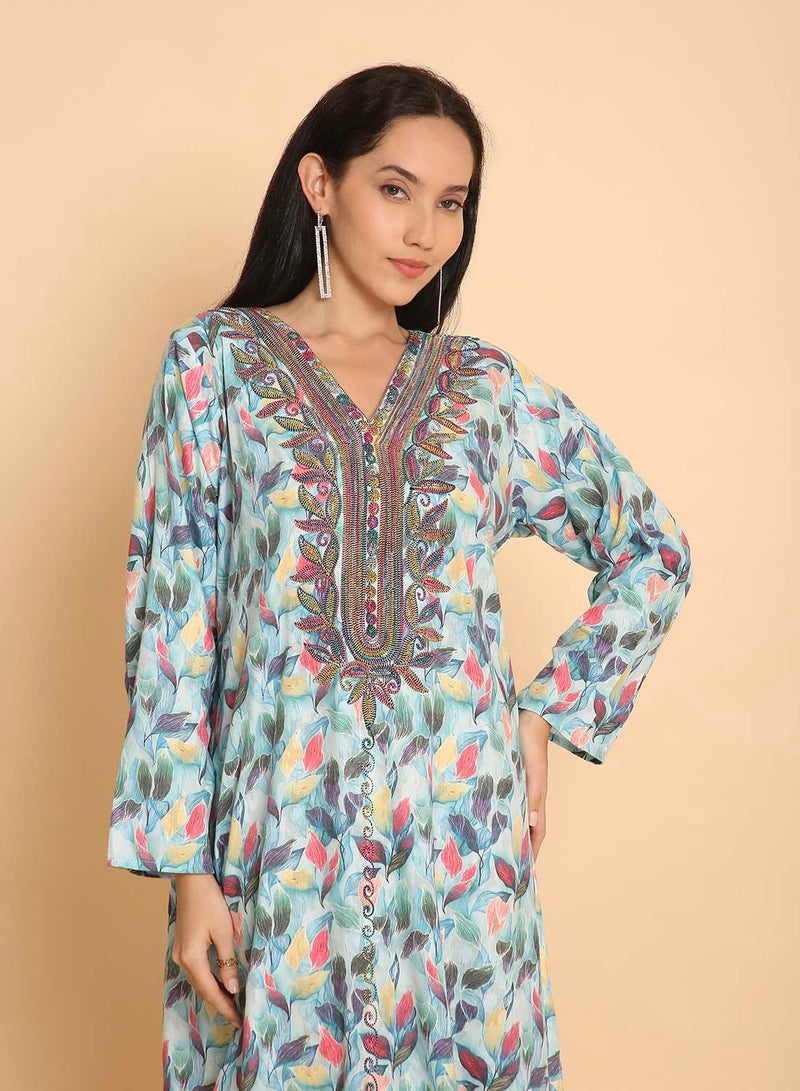 HANA & SARA Womens thread beaded long arabic kaftan jalabiya dress - Image 3