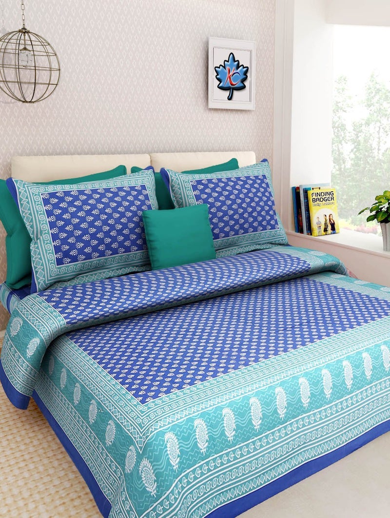 Ealth Kart Cotton Floral Rajasthani Jaipuri King Size Combo Bedsheets Set of 2 Double Bedsheets with 4 Pillow Covers (Multicolour) - Image 2