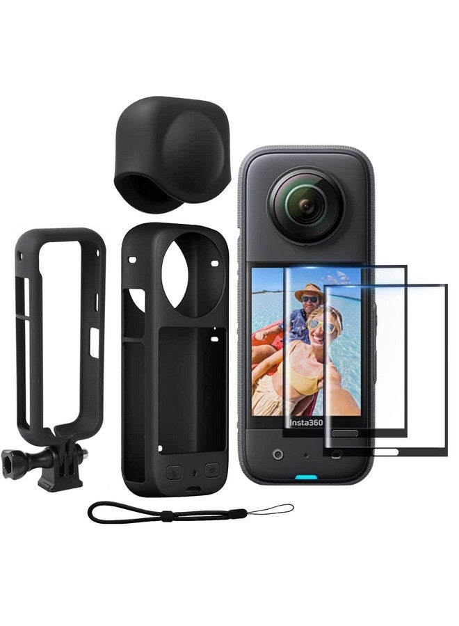 Adofys Action Camera Accessories Kit For Insta360 One X3 - Protective Camera Housing Frame With 1/4" Thread Adapter, Silicone Protective Case, Lens Cap, 2 Pcs Screen Tempered Film Protector  - Image 1