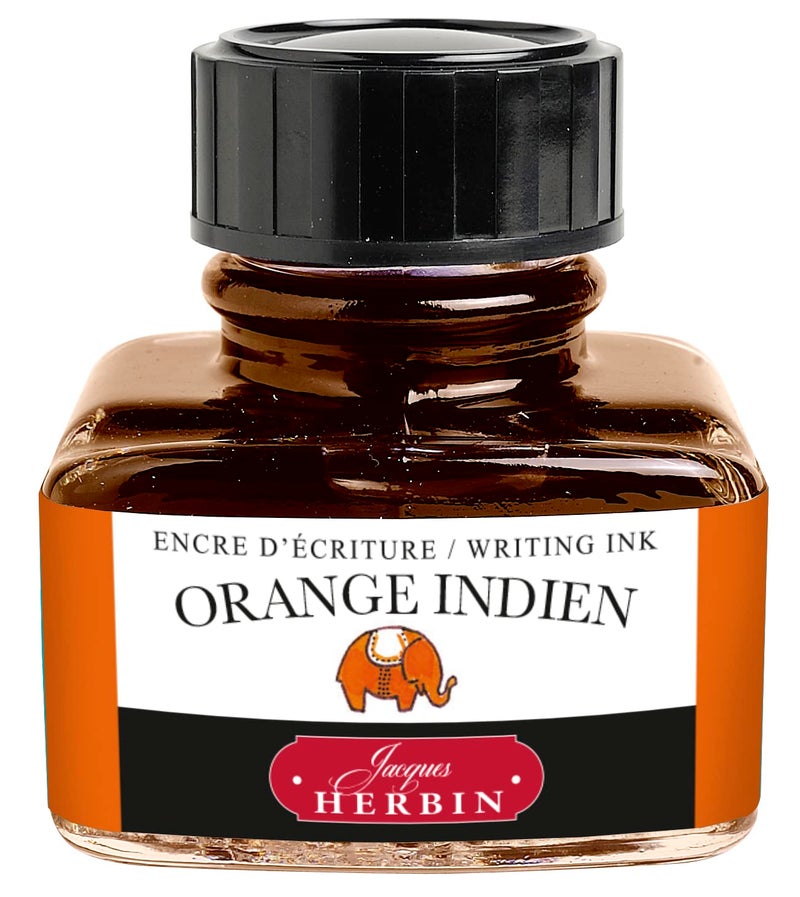 Jacques Herbin - Ref 13057T - Ink for Fountain Pens & Rollerball Pens - Orange Indien - 30ml Bottle with Integrated Pen Rest - Image 1