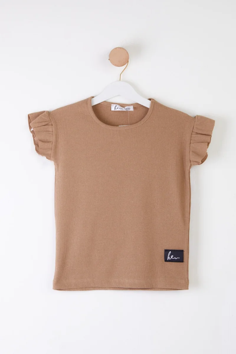 Tofisa Plain Crew Neck Women's Mink Ruffle Blouse - 25516