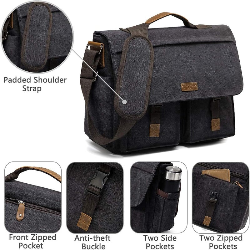 فاشي حقيبة VASCHY Canvas Messenger للرجال - حقيبة كتف للكمبيوتر المحمول مع مجرى للأمتعة - Image 5